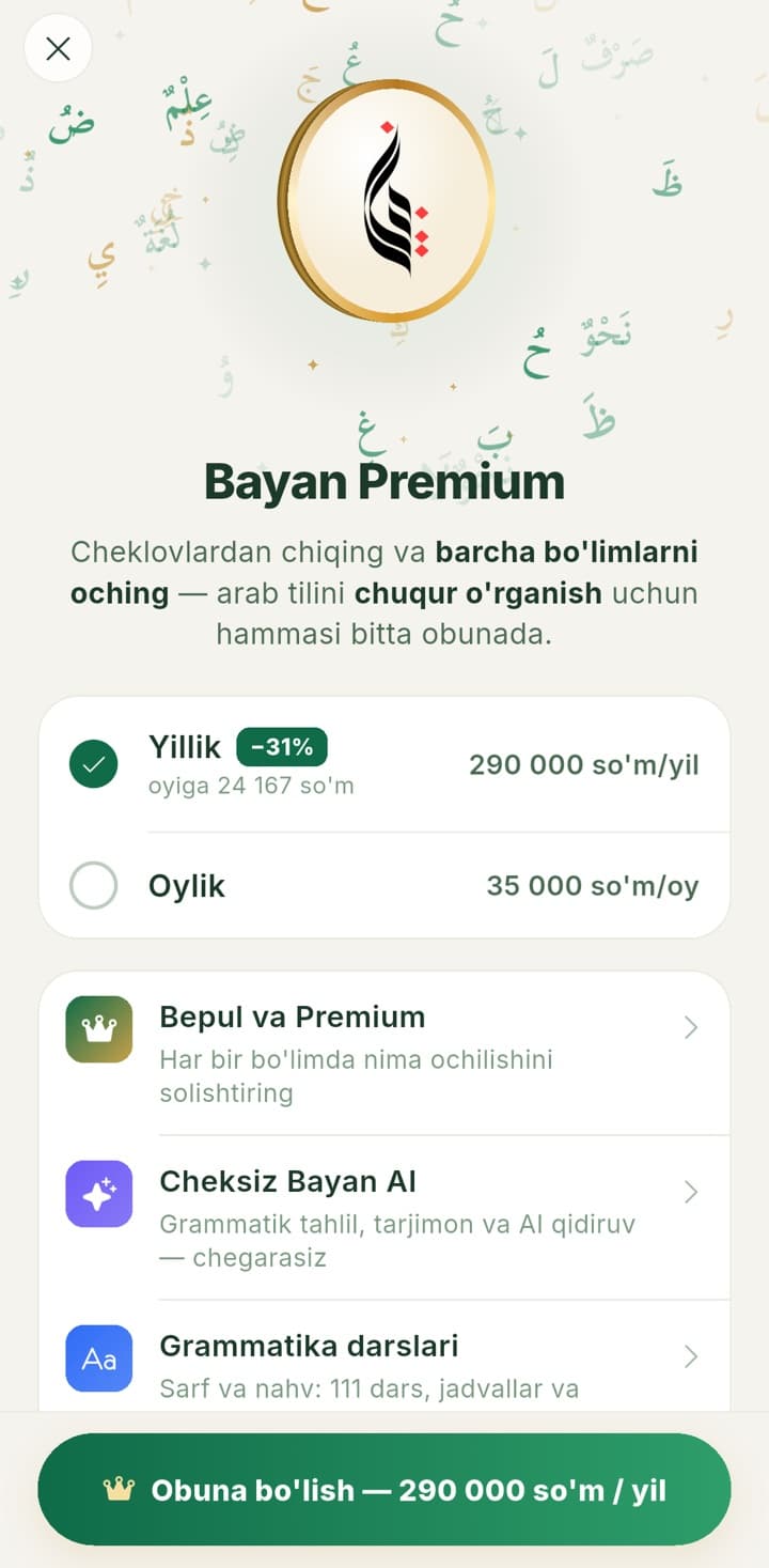 Bayan Premium sahifasi